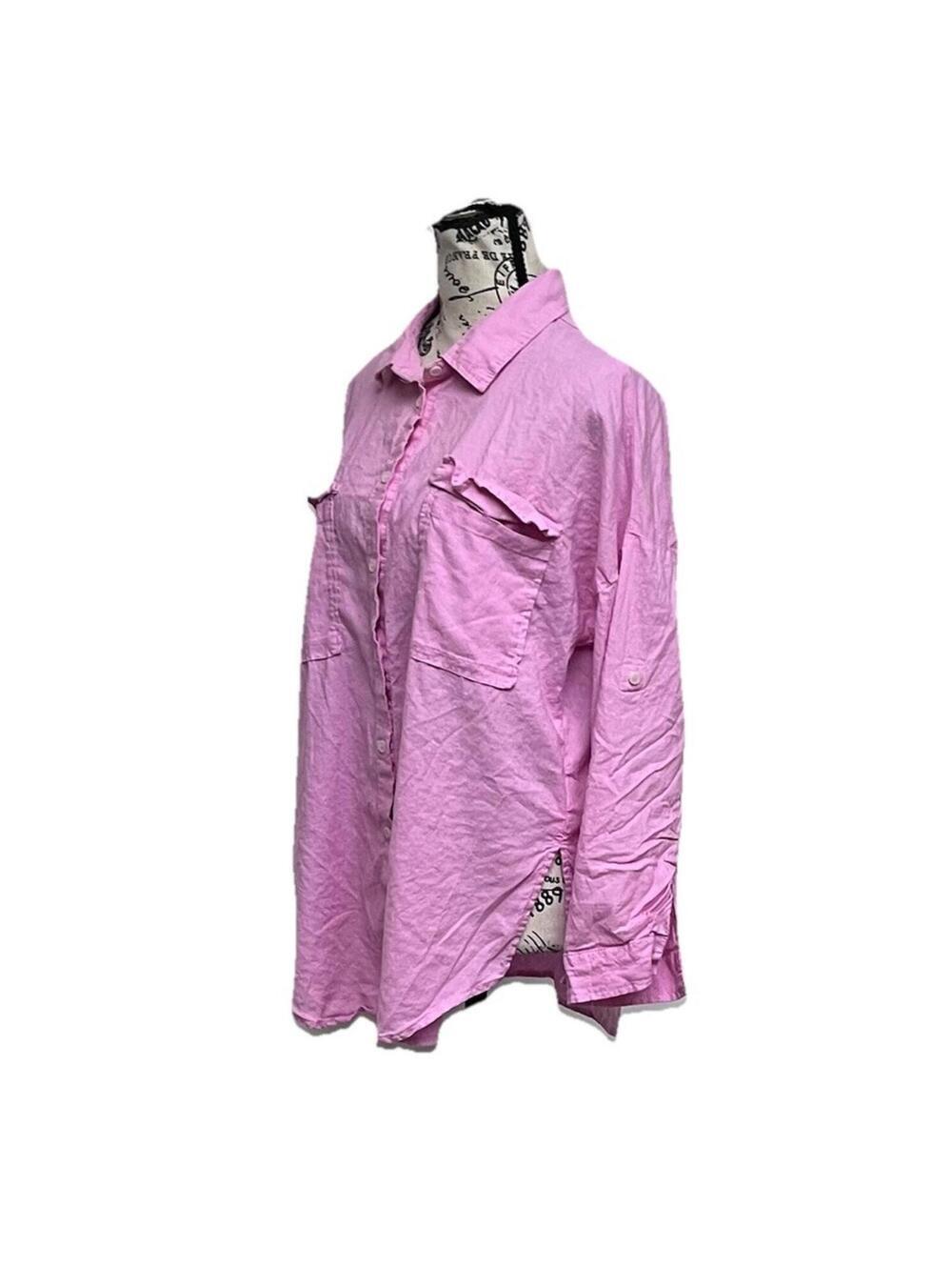 Love Tree Pink Linen Tunic Blouse Medium Button Up Lightweight Boho Coastal Top - Picture 3 of 10